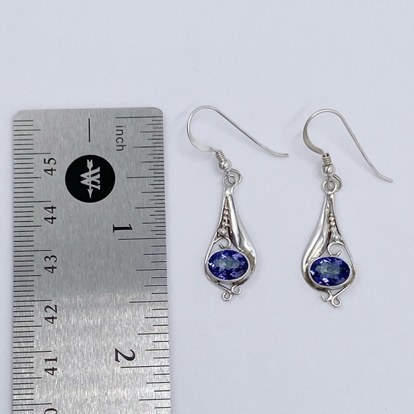 Sterling Silver Blue Stone Teardrop Dangle Earrings - Picture 6 of 8